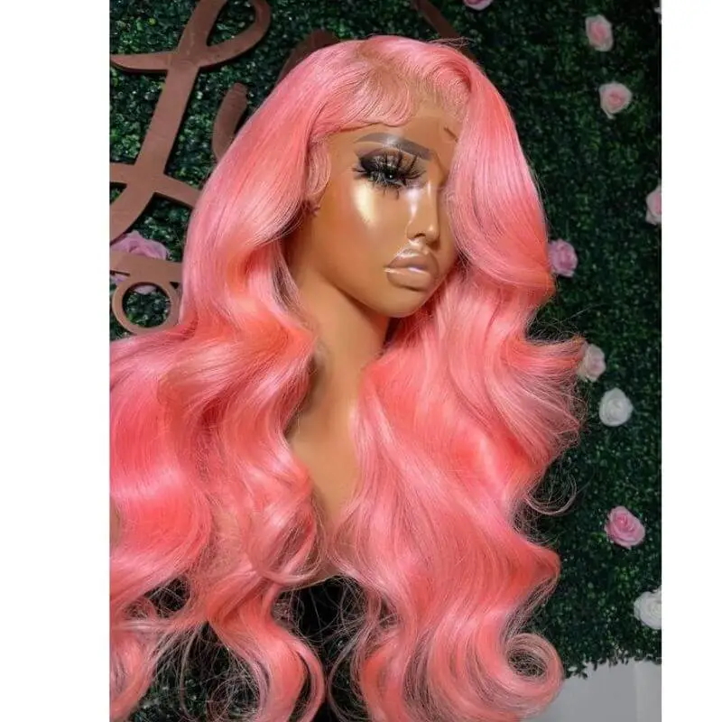 Straight Pink Colored Human Hair Wigs For Women Preplucked Brazilian Remy Pink Ombre HD Transparent Lace Frontal Wig