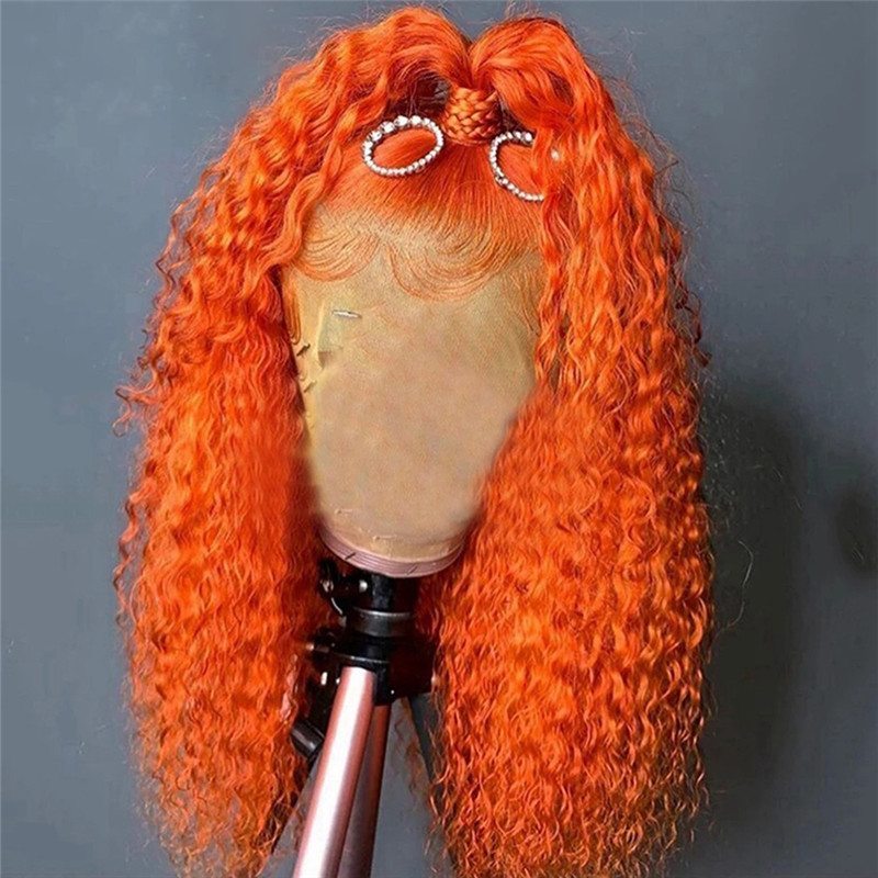 Curly Orange Colored Human Hair Wigs For Women Brazilian Remy Hair Wigs Pre Plucked Ombre Lace Front Wig Transparent Wigs