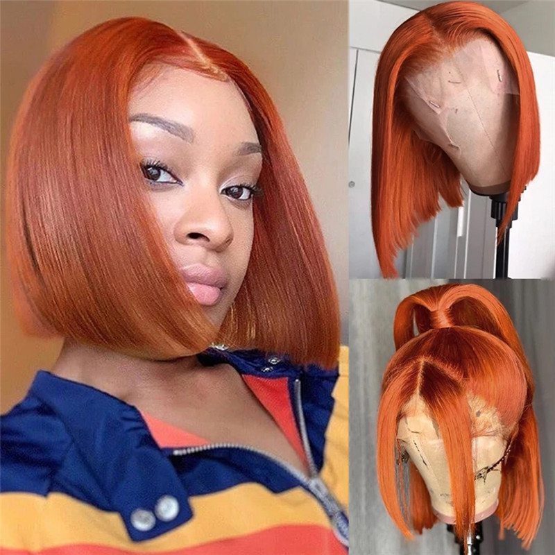 Ginger Orange Wig Human Hair Straight Lace Front Human Hair Wigs Peruvian Remy Colored Human Hair Wigs Short Bob Frontal Wigs