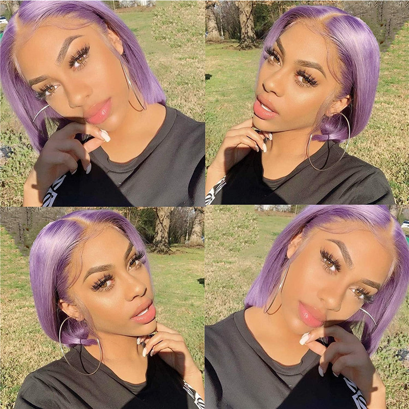 Light Purple Lace Front Wig Bob Wig Brazilian Remy Straight Ombre Colored 1B Purple Bob Wig Lace Front Human Hair Wigs For Women