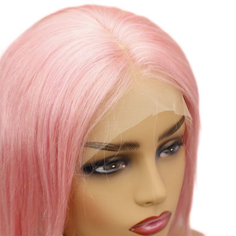 Light Pink Bob Colored 13x4 lace Front Wigs Human Hair Wigs Transparent Peruvian Remy Short Bob Lace Front Wigs Pre plucked  Wig 150%