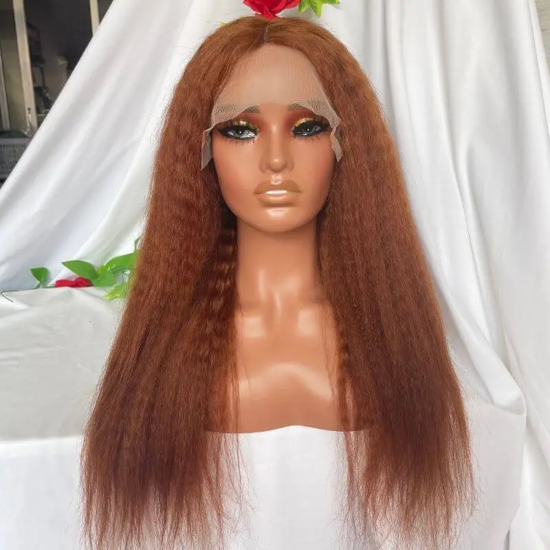 Reddish Brown Colored Italian Yaki Straight BrazilianHuman Hair 13X4 Lace Front Wig Pre Plucked 100% Human Hair Wigs For Women