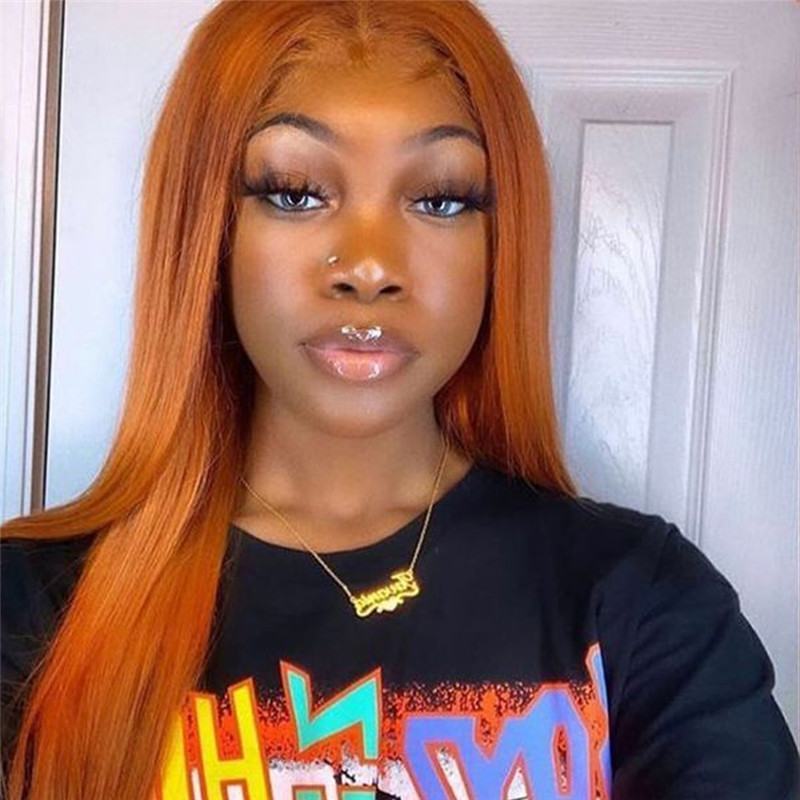 Straight Transparent Lace Wigs 150% Density Orange Ombre Human Hair Wigs For Women Brazilian Remy Hair Orange Lace Front Wig