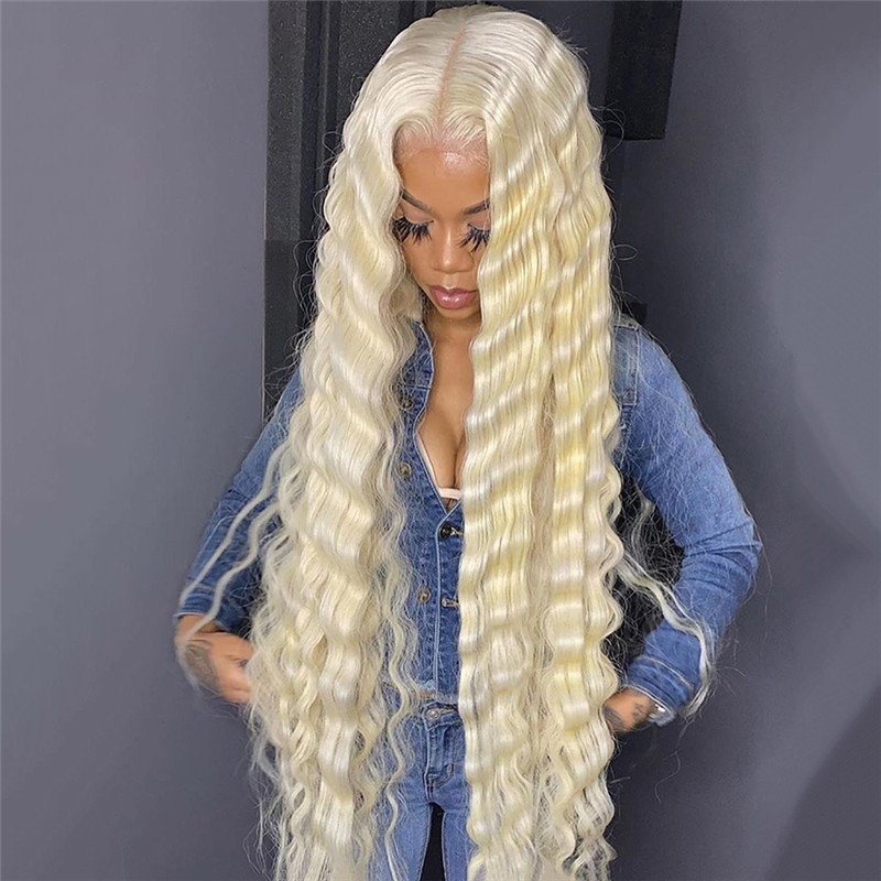 613 Blonde Lace Front Human Hair Wigs For Women 13x4 Deep Wave Frontal Wig Brazilian Virgin Hair Wigs 150% Density Pre Plucked