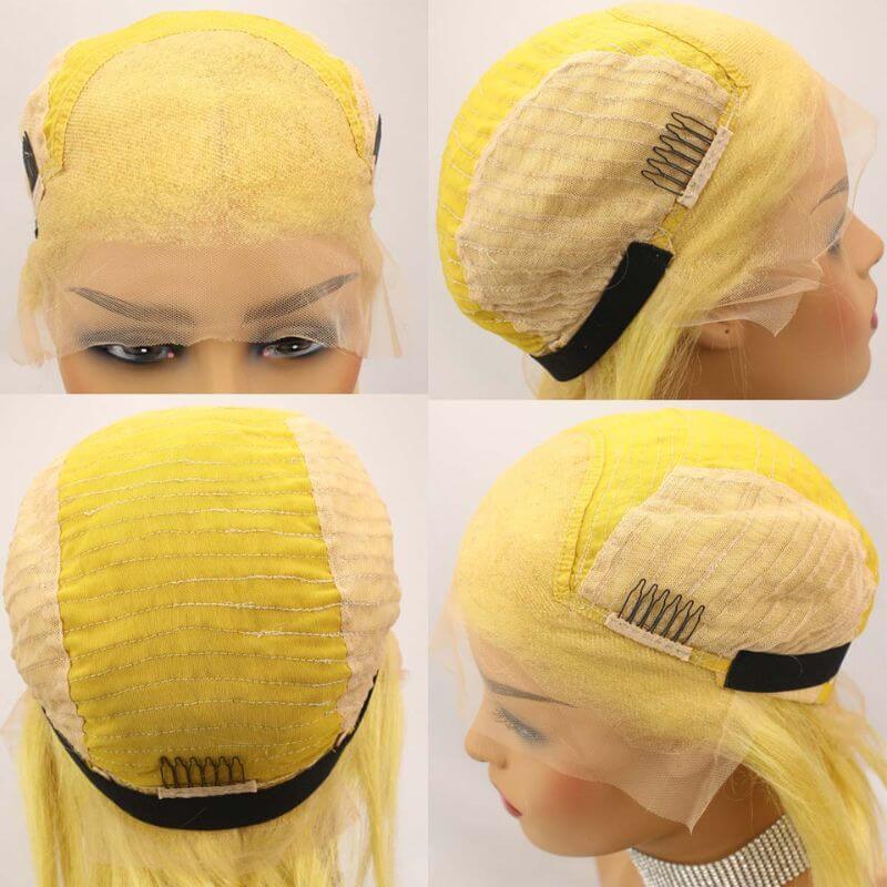 Brazilian Hair  Yellow #613 Blonde Color Human Hair Lace Front Bob Wig