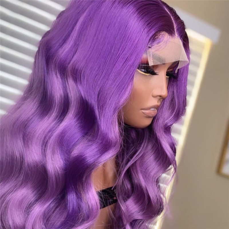 150% Density Body Wave Purple Lace Front Wig Brazilian Remy Hair Ombre Lace Front Human Hair Wigs For Women Transparent Wigs