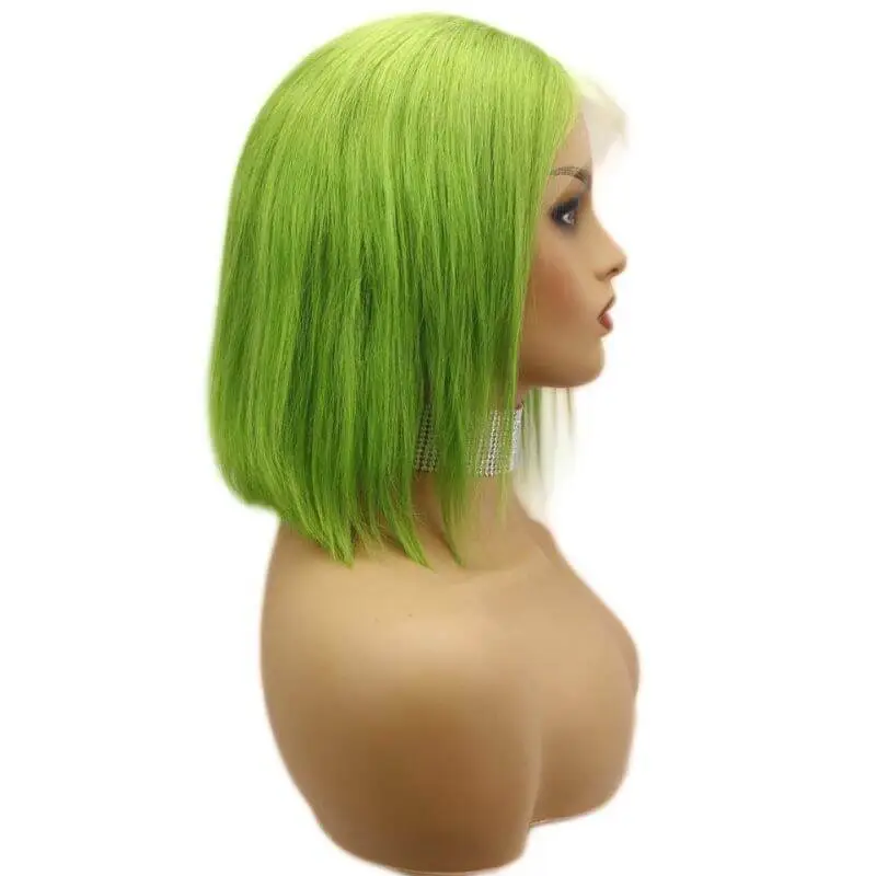 13x4 Lace Frontal Bob Wigs Peruvian Hair Mint Green Ombre Color Human Hair Lace Front Bob Wig