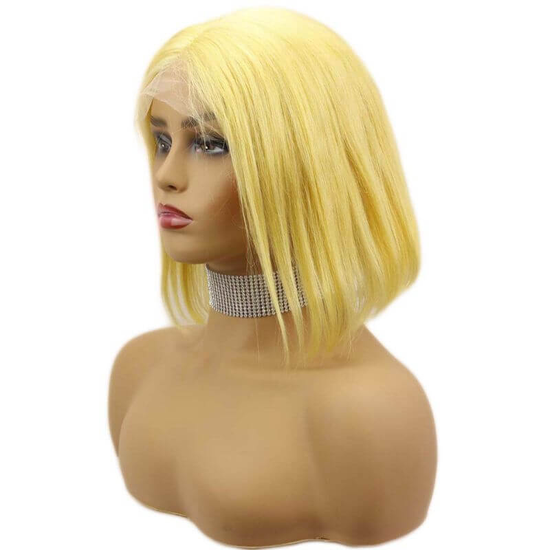 Brazilian Hair  Yellow #613 Blonde Color Human Hair Lace Front Bob Wig