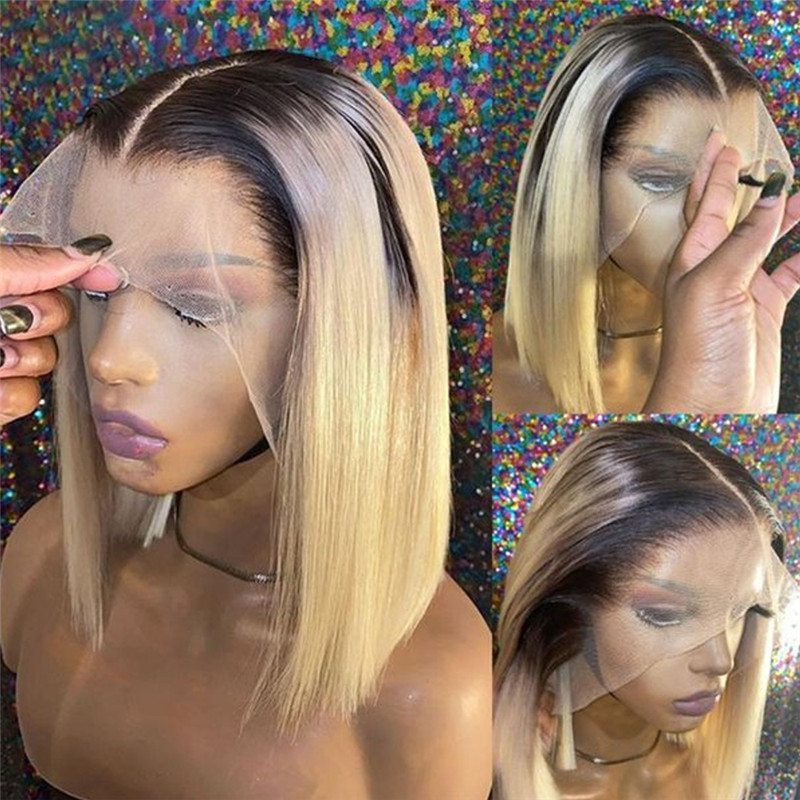 Straight Transpaernt Lace Wigs Bob #4 613 Blonde Lace Front Human Hair Wigs Brazilian 1B 613 Highlighted Bob Closure Wig 150%