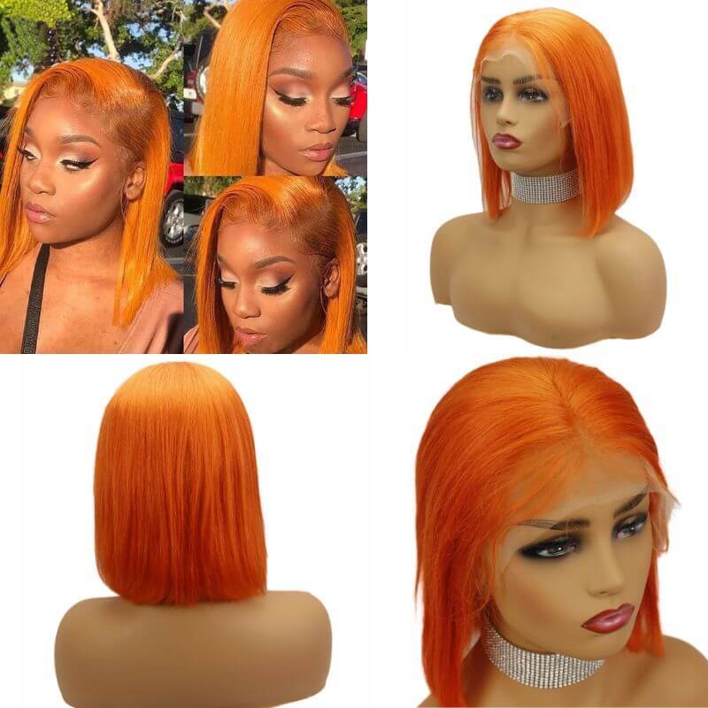 Peruvian Hair Orange Color Human Hair Lace Front Bob Wig