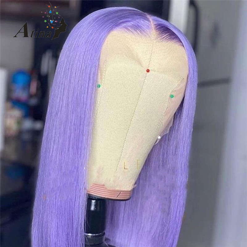 Short Pixie Straight Bob Purple Colored Human Hair Wigs Transparent Peruvian Remy Short Bob Lace Front Wigs Preplucked Lace Front Wig 150%