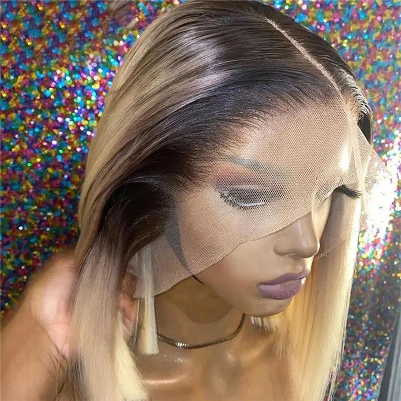 Straight Transpaernt Lace Wigs Bob #4 613 Blonde Lace Front Human Hair Wigs Brazilian 1B 613 Highlighted Bob Closure Wig 150%