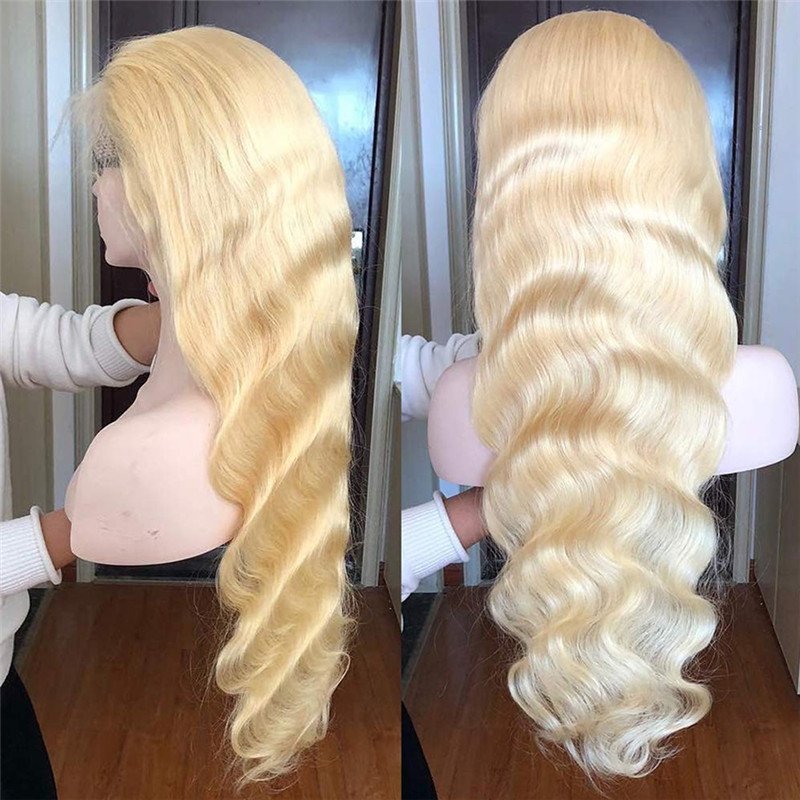 150% Density #613 Blonde Lace Front Wig Human Hair Body Wave Peruvian Hair Wigs For Women 4x4 Closure Wig Transparent Lace Wigs