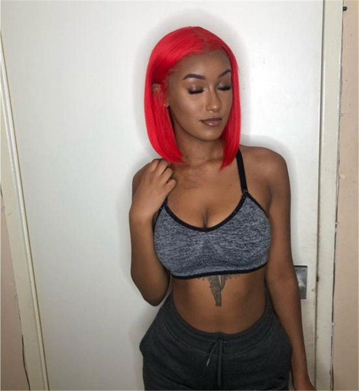 Lace Front Short Bob Wig With Red Straight Style