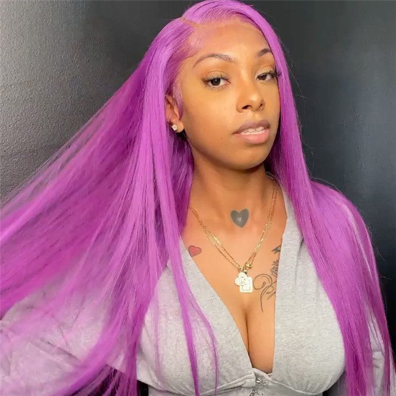 Purple Burgundy Lace Front Wig Straight Indian Remy Hair Pink Ombre Blonde Highlgiht Wig Transparent Lace Wigs For Women 150%
