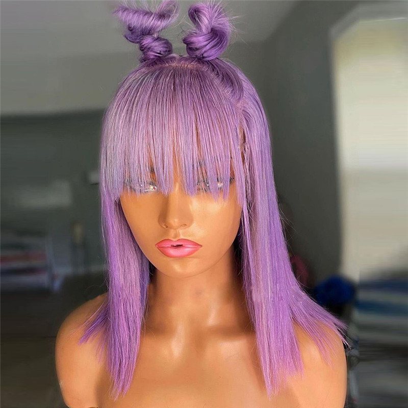 Blonde 99J Short Bob Human Hair Wigs With Bangs Peruvian Virgin Hair Full Machine Wigs Orange Purple Bob Wig With Bangs 150%