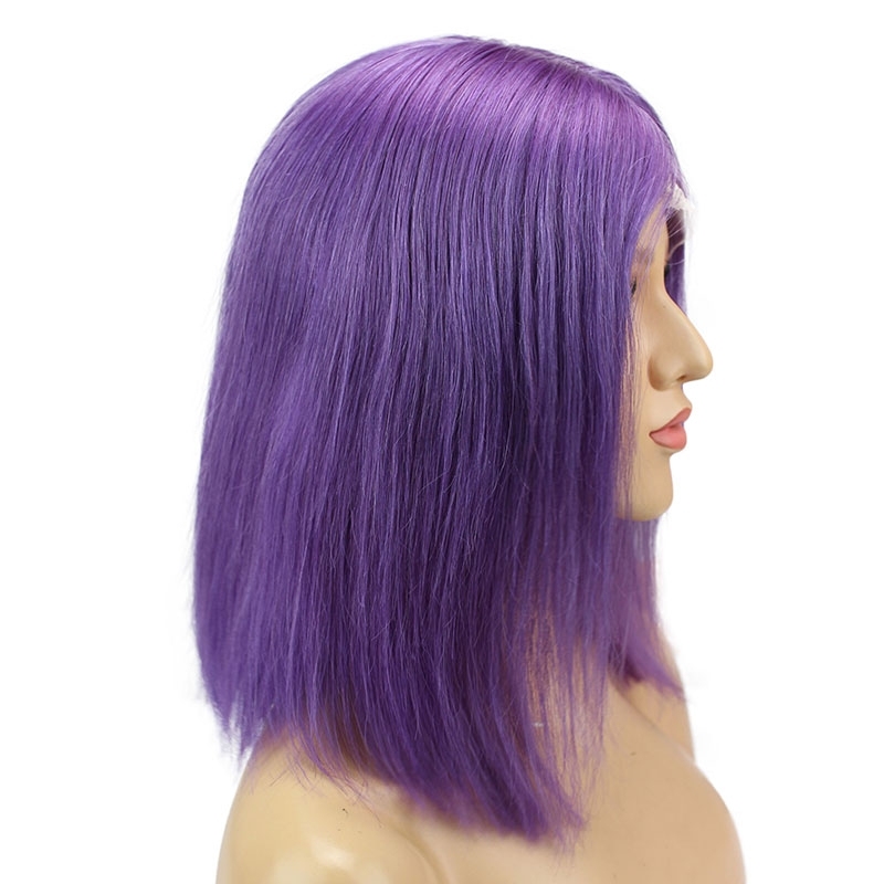 Purple Short Bob 13x6 Lace Front Wigs Remy Hair Middle Deep Part Shoulder Colored Human Hair Wig Baby Hair