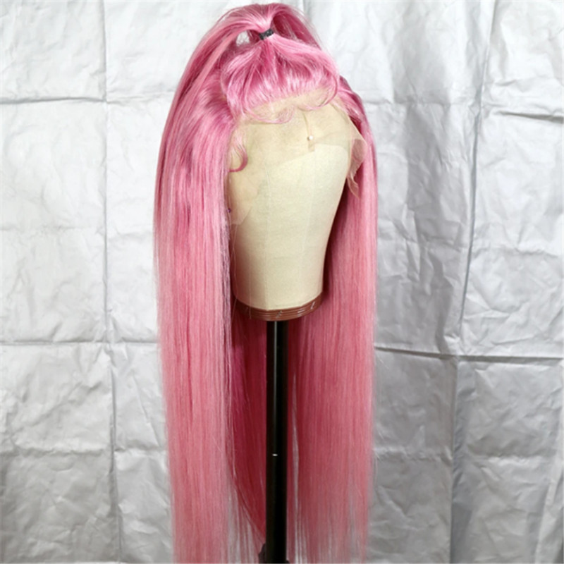 Peruvian Hair Long Lace Front Pink Wigs Straight Style