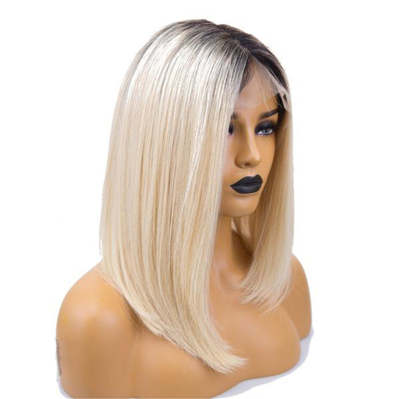 Lace Front Bob Wig With Blonde Dark Root Color