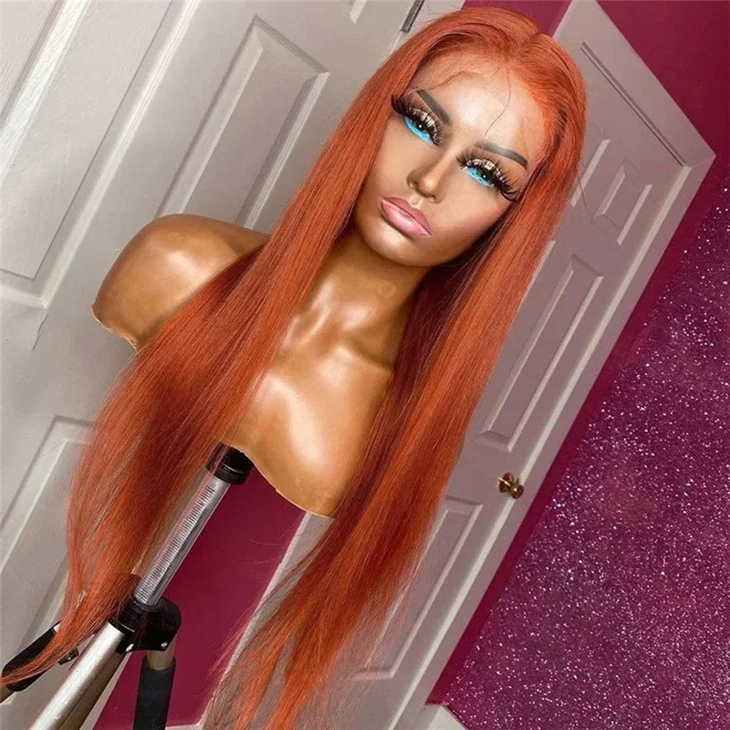 Straight Lace Front Wig Colored Human Hair Wigs Ginger Orange Lace Front Human Hair Wigs For Women 28Inch Brazilian Ombre Wigs