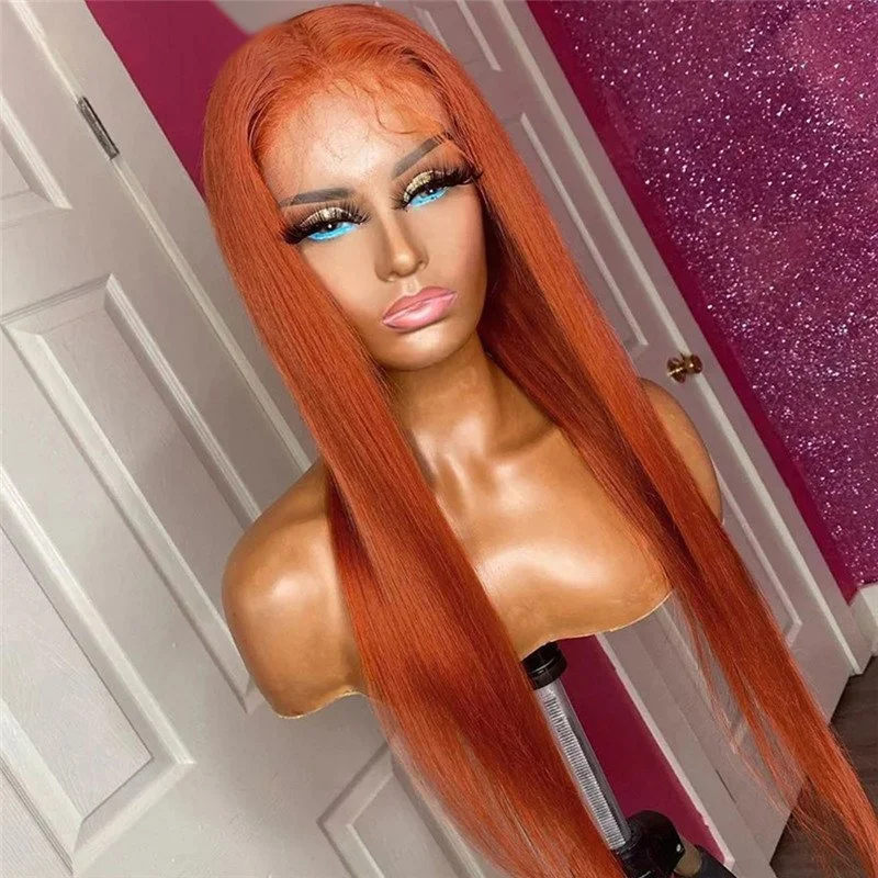Straight Lace Front Wig Colored Human Hair Wigs Ginger Orange Lace Front Human Hair Wigs For Women 28Inch Brazilian Ombre Wigs
