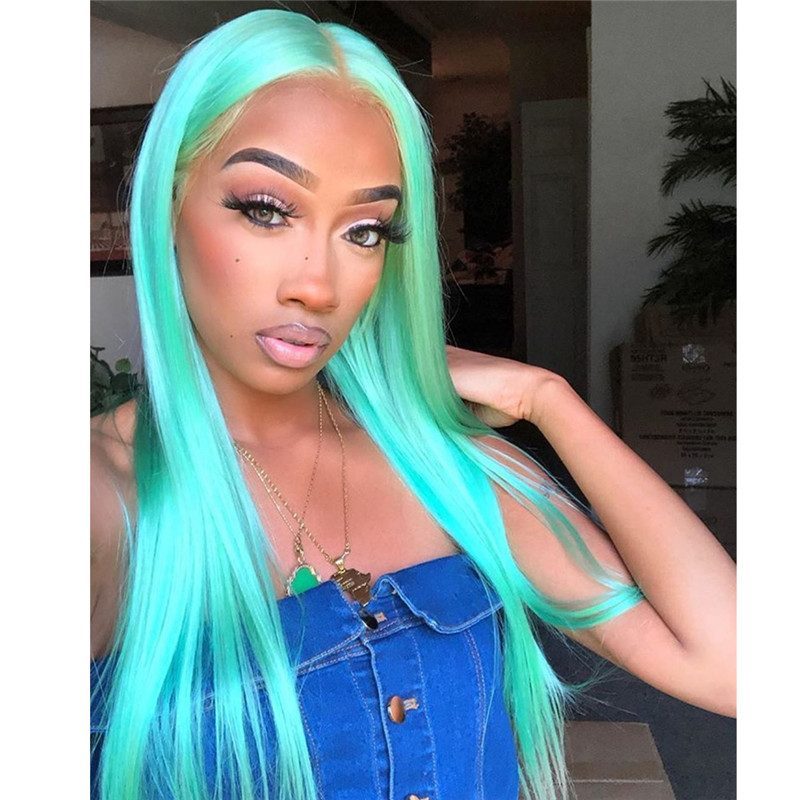 Straight Green Human Hair Wigs 150% Density Brazilian Remy Ombre Green Wigs For Women Green Colored Human Hair Wigs Pre Plucked