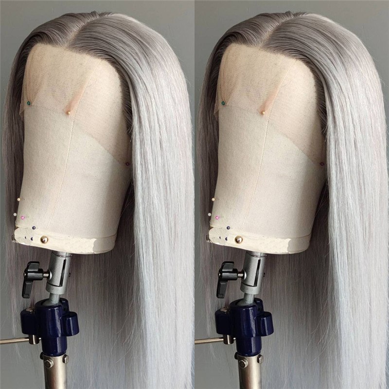 Gray Lace Front Wig Human Hair 150% Straight Grey Human Hair Wig Brazilian Ombre Remy Human Hair Wigs Silver Grey Lace Front Wig