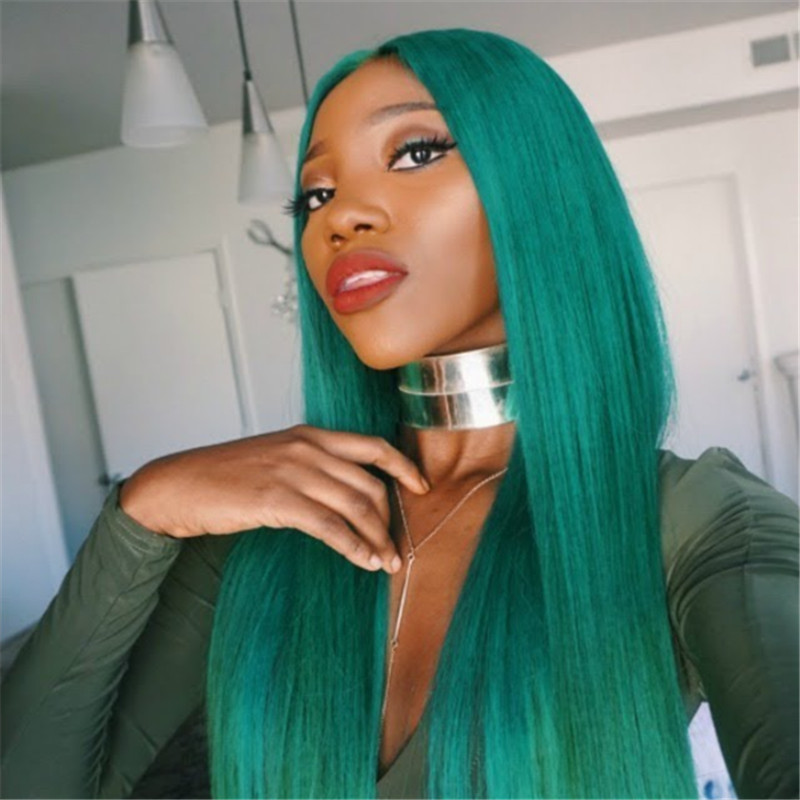 Peruvian Hair Emerald Green Straight Lace Front Wigs