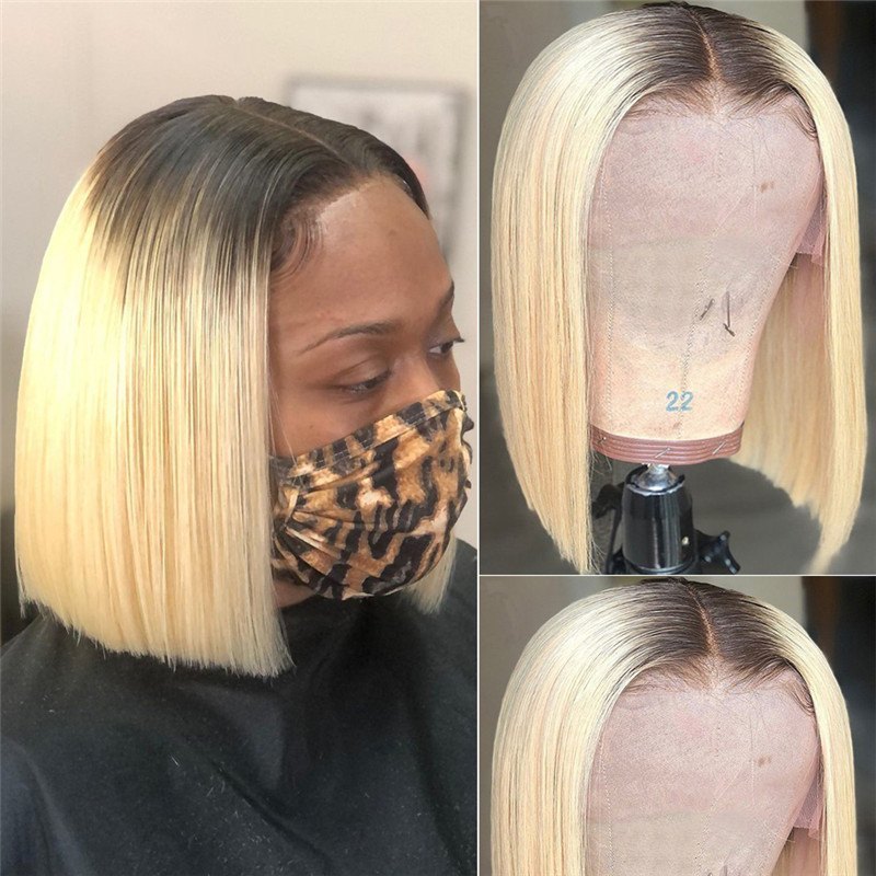 Straight Transpaernt Lace Wigs Bob #4 613 Blonde Lace Front Human Hair Wigs Brazilian 1B 613 Highlighted Bob Closure Wig 150%