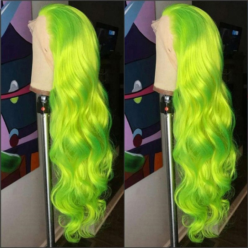 Transparent Lace Green Wig Body Wave Brazilian Hair Wigs For Women Ombre Closure Wig Green Glueless Lace Front Human Hair Wigs