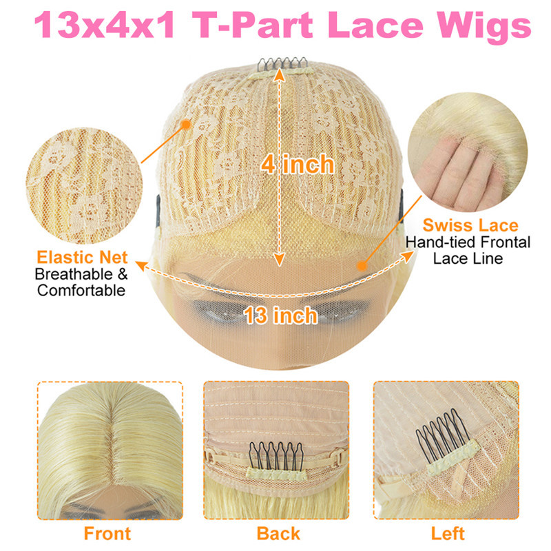 Color 60# Real Blonde Lace Front Human Hair Wigs Pre Plucked Free Part Bleached Knots Human Hair Wigs