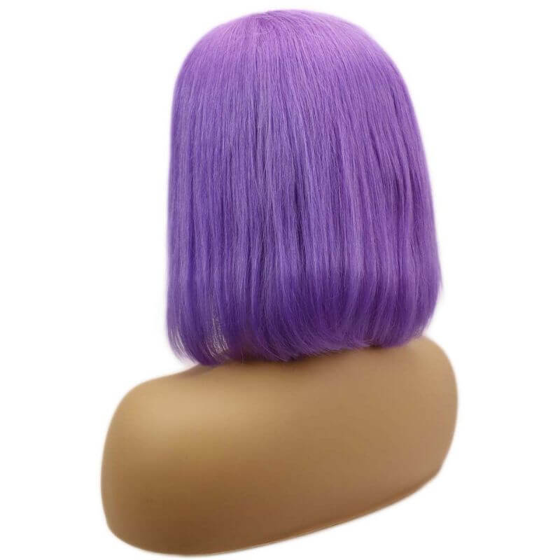 Purple Short Bob Human Hair Wigs Brazilian Remy Pre Plucked Bob Wig Transparent Lace Wigs Glueless Colored Wigs