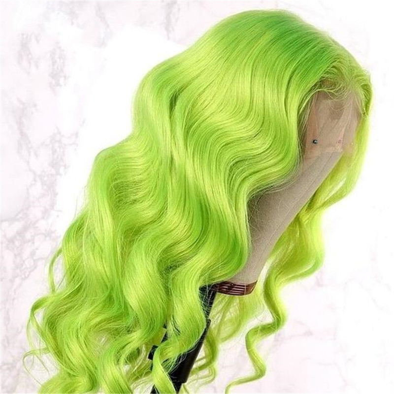 Virgin Human Hair Green Natural Wave Lace Front Wigs