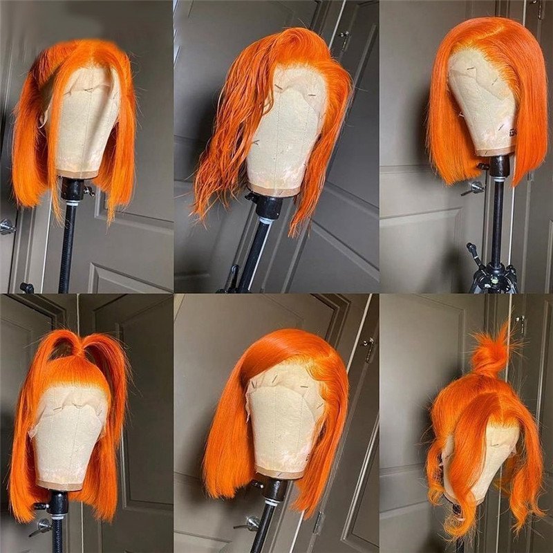 Orange Ombre Colored Human Hair Wigs For Women Straight Brazilian Remy Hair Ginger Orange HD Lace Front Wig Preplucked