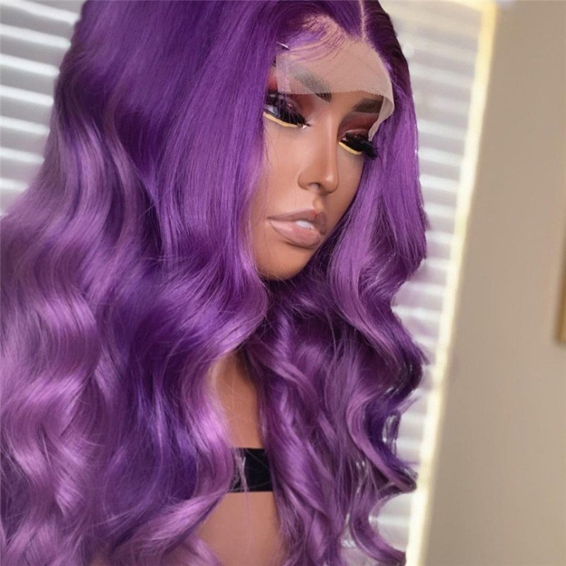 150% Density Body Wave Purple Lace Front Wig Brazilian Remy Hair Ombre Lace Front Human Hair Wigs For Women Transparent Wigs