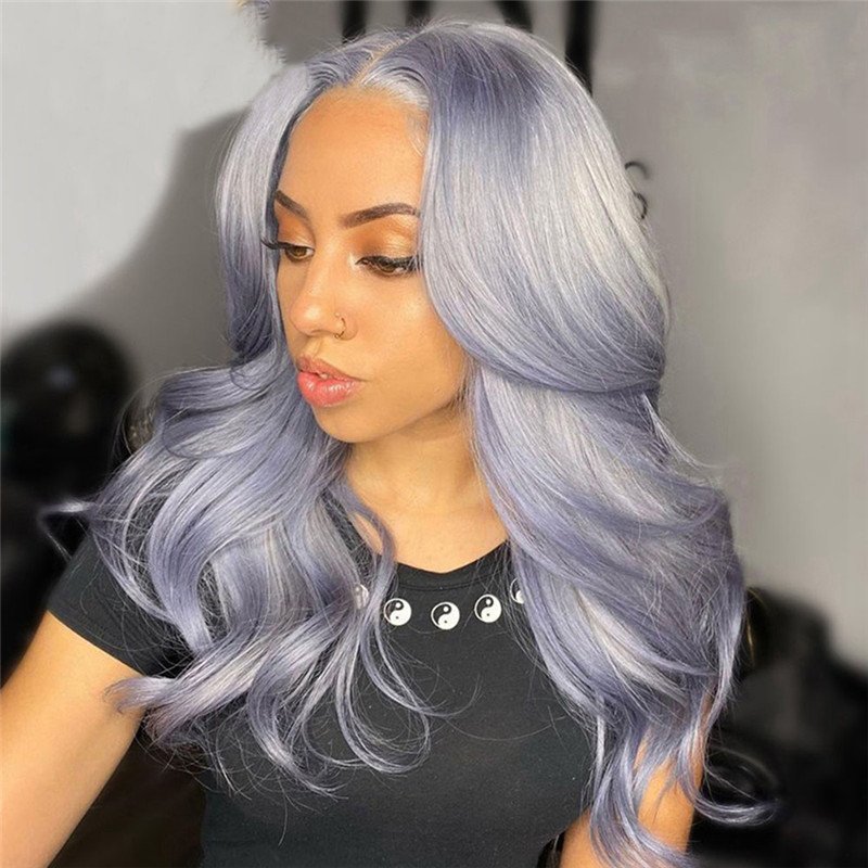 Body Wave Grey Blue Ombre Lace Front Wig Brazilian Remy Grey Colored Human Hair Wigs For Women Grey Human Hair Closure Wig