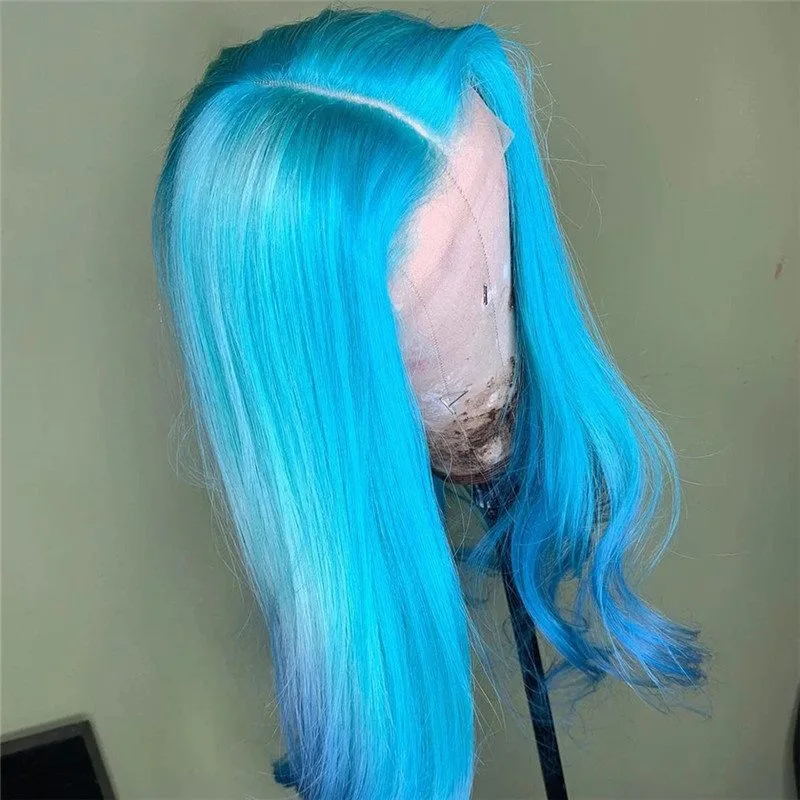 150% Density  Light Blue Wig Lace Front Wigs Pre Plucked Lace Front Human Hair Wigs For Black Women Colored Blue Brazilian Wigs