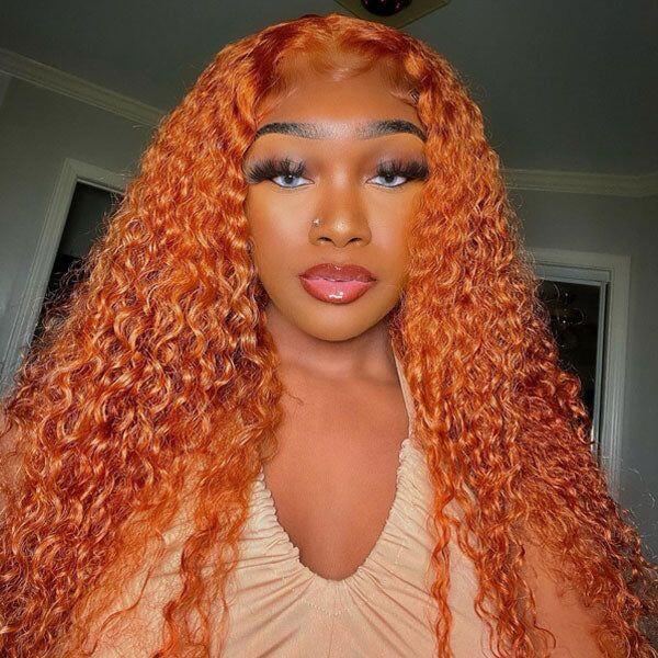 Ginger Colored Italian Kinky Curly  Brazilian Human Hair 13X4 Lace Front Wig Pre Plucked 100% Human Hair Wigs For Women
