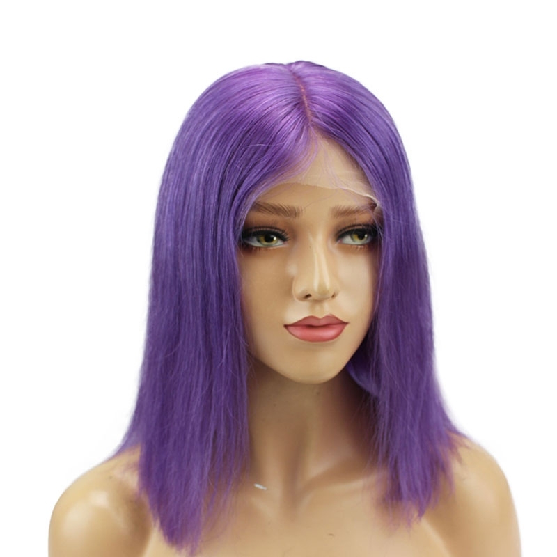 Purple Short Bob 13x6 Lace Front Wigs Remy Hair Middle Deep Part Shoulder Colored Human Hair Wig Baby Hair