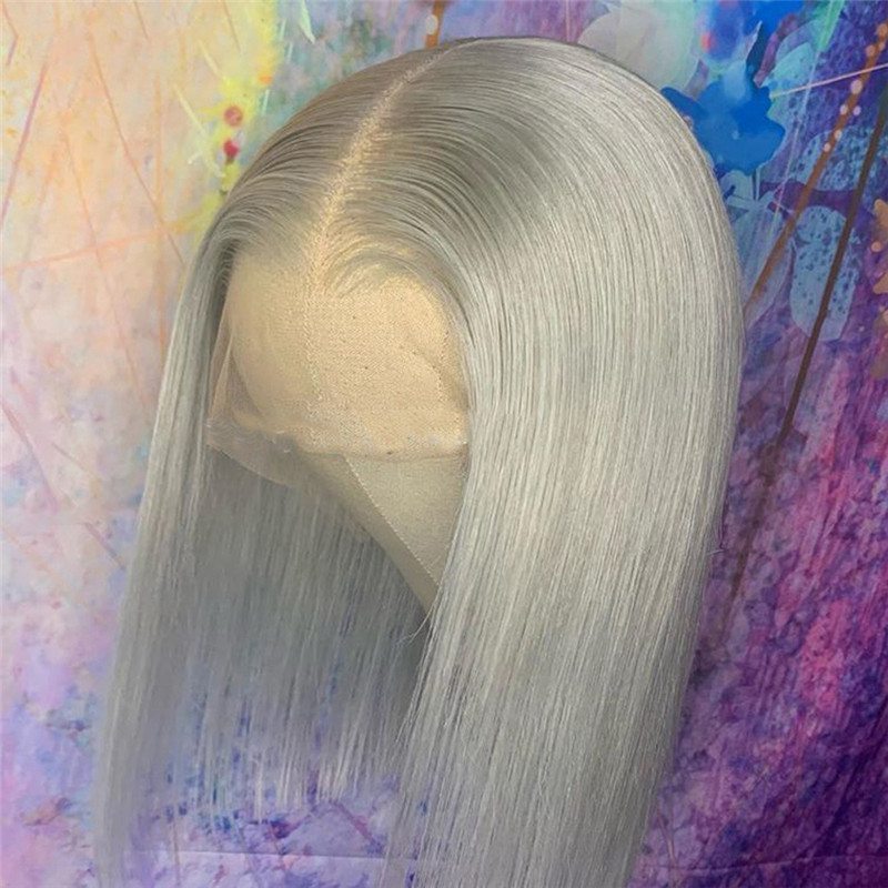 150% Density  13x4 Straight Bob Grey Human Hair Wigs Brazilian Hair Wigs Pre Plucked Bob Wig Transparent Lace Wigs Closure Wig