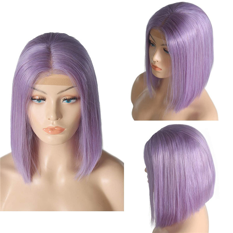 Light Purple Lace Front Wig Bob Wig Brazilian Remy Straight Ombre Colored 1B Purple Bob Wig Lace Front Human Hair Wigs For Women