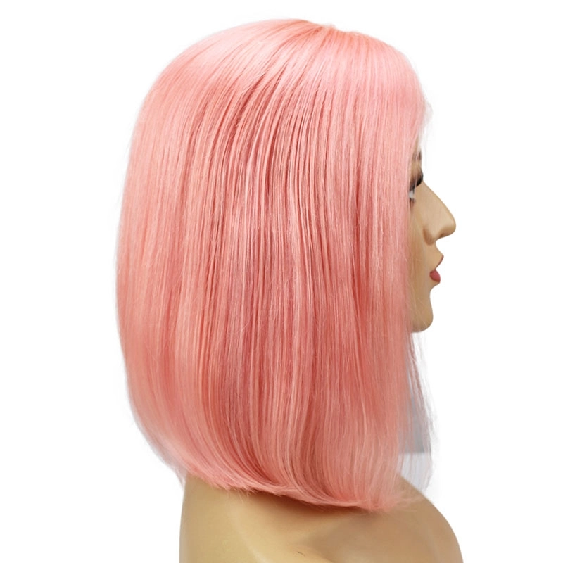 Short Shoulder Bob Lace Front Wigs Brazilian Straight Cut Human Hair Transparent Lace Wigs Pink Color