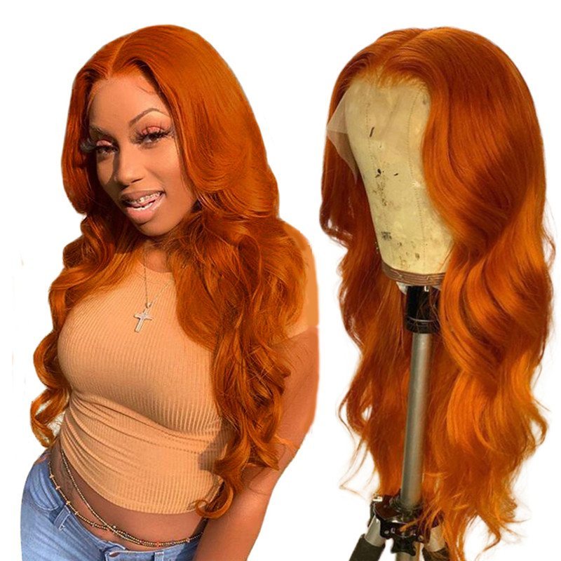 Ginger Orange Color Lace Front Wigs Brazilian Wavy Human Hair Wigs Glueless 150% Density Remy Lace Frontal Wigs Pre Plucked