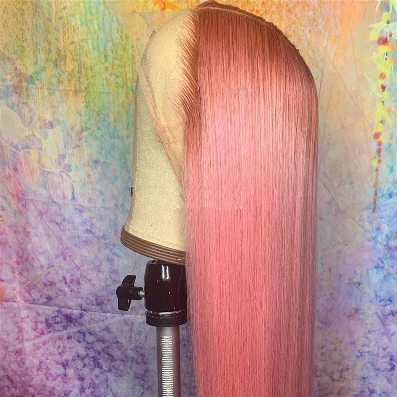 Long Straight Pink Colored Human Hair Wigs For Women Brazilian Remy Lace Front Wig With Baby Hair Pink Human Hair Wig Preplucked