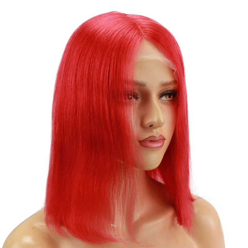 Red Bob Lace Front Wigs 13x6 Human Hair Short Brazilian Hair Wigs For Women Deep Part Middle Bleached Knots With Natural Hair Line