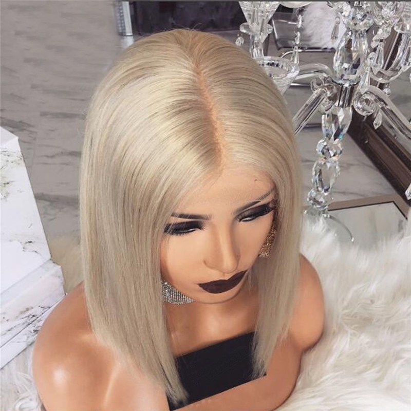 Glueless Lace Front Blond Human Hair Bob Wigs With Baby Hair Pre Plucked #60 Light Blonde Short Brazilian Full Lace Wigs Cap Top Grade Remy Hair