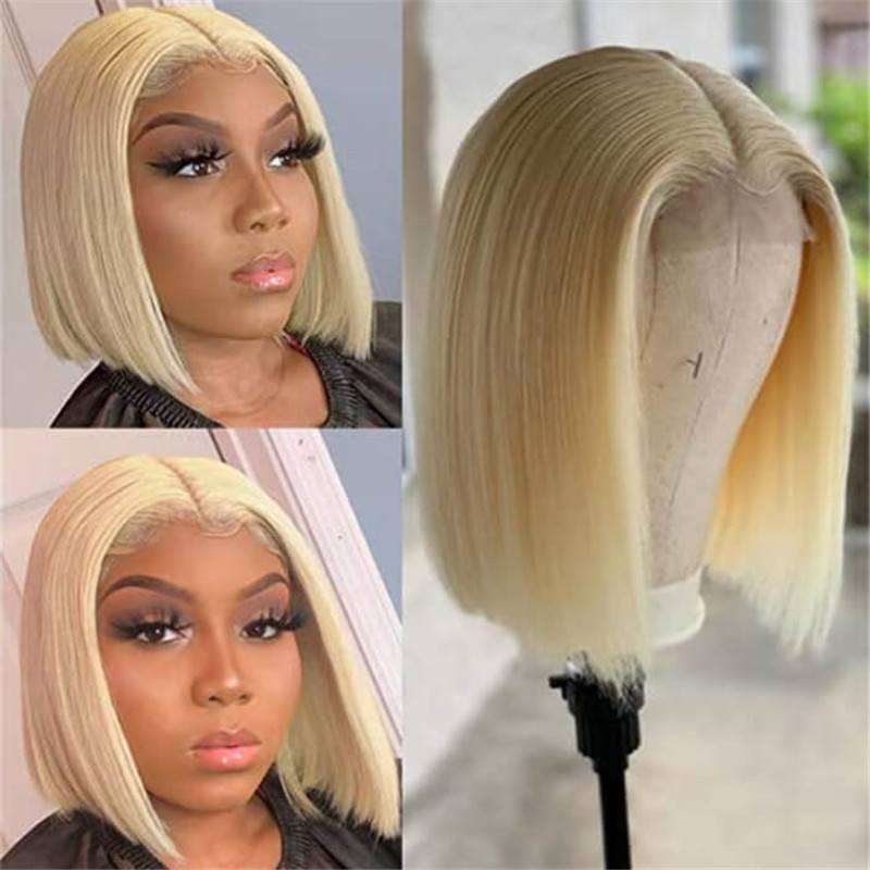 Blonde 613 Bob Wig Straight Hair 4*4 Hd Lace Closure Wig Pre Plucked 100% Human Hair Wigs