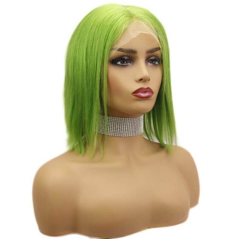 13x4 Lace Frontal Bob Wigs Peruvian Hair Mint Green Ombre Color Human Hair Lace Front Bob Wig