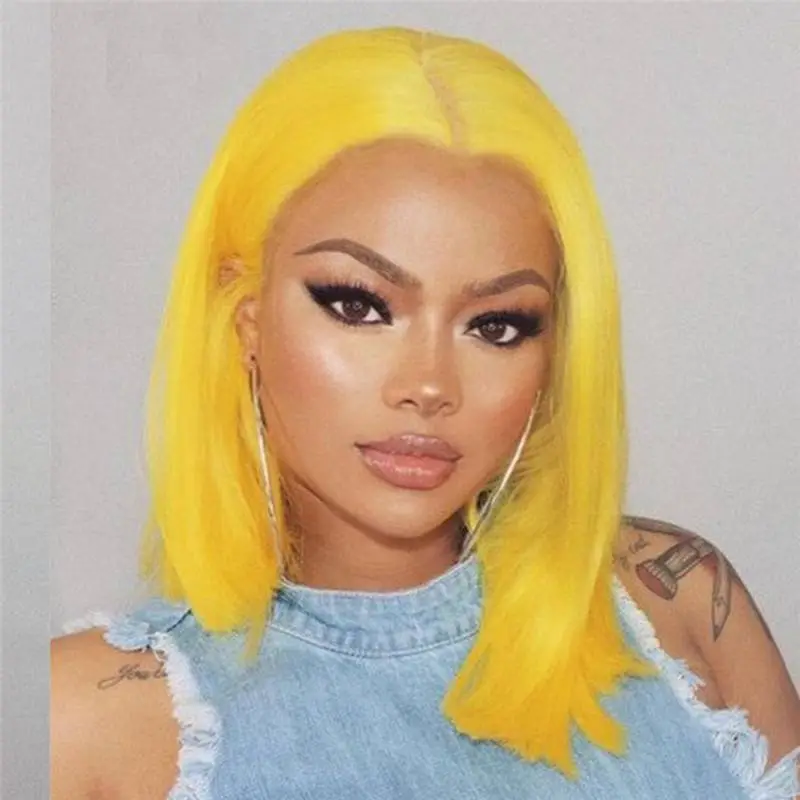 150% Straight Yellow Short Bob Human Hair Wigs Brazilian Remy Pre Plucked Bob Wig Transparent Lace Wigs Glueless Wigs