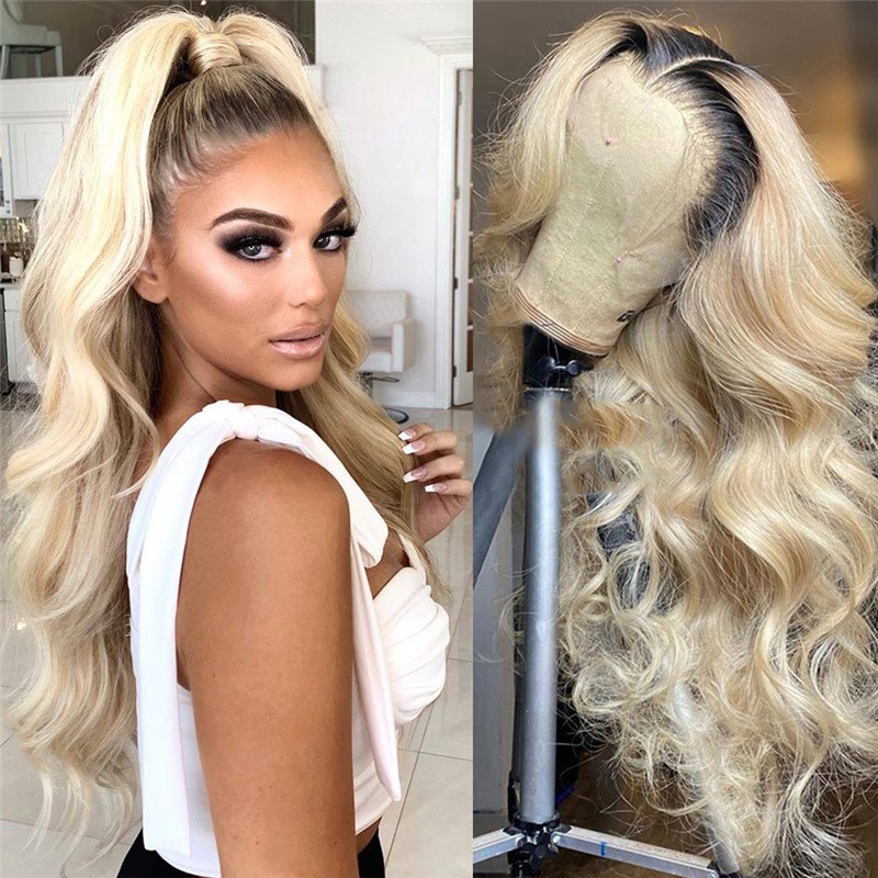 Transparent Lace Wigs Body Wave 1B/613 Blonde Ombre Lace Front Human Hair Wigs Brazilian Remy Hair 1B/613 Brown Blonde Lace Wigs